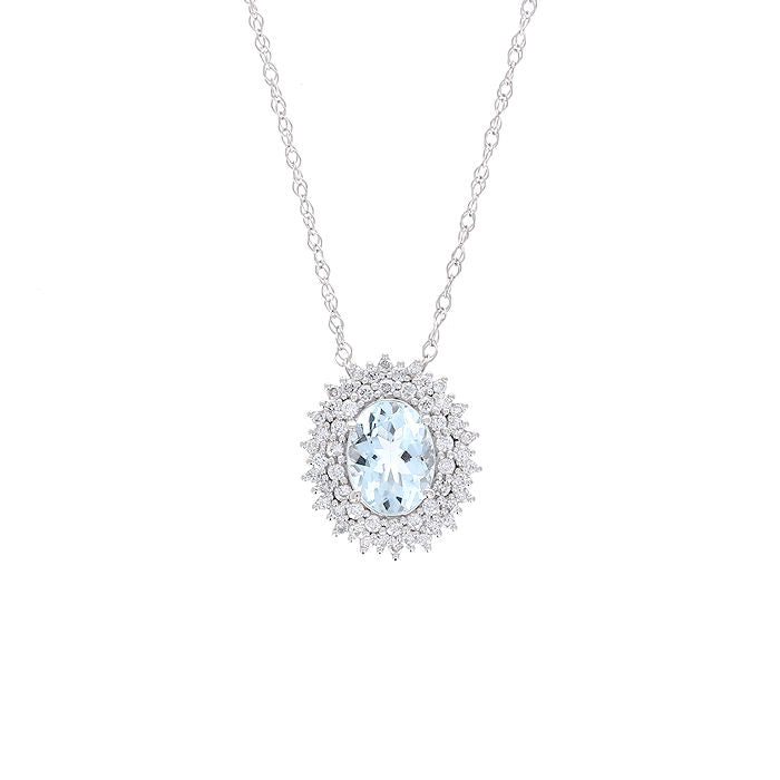 Ladies 14kt White Gold 1.10ct Aquamarine and Diamond Necklace