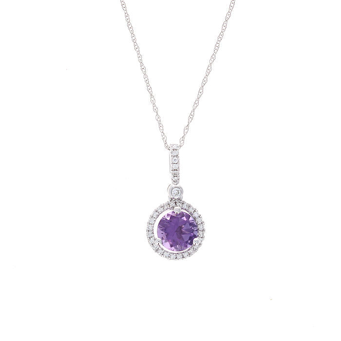 Ladies 14kt White Gold 1.40ct Amethyst and 0.18cts Diamond Pendant