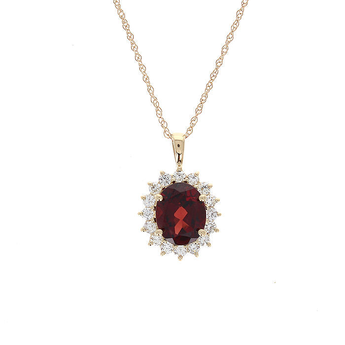 Ladies 14kt Yellow Gold 2.75ct Garnet and 0.65cts Diamond Pendant
