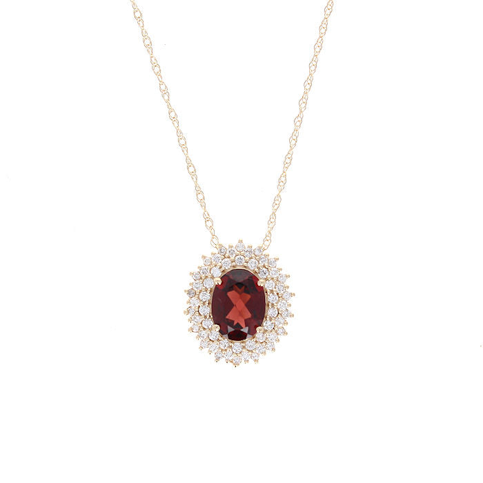 Ladies 14kt Yellow Gold Garnet and Diamond Necklace