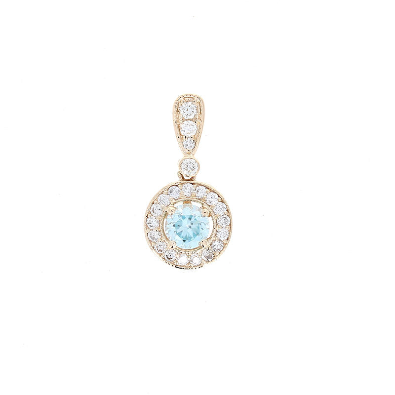 Ladies 14kt Yellow Gold 0.87ct Blue Zircon and 0.46cts Diamond Pendant