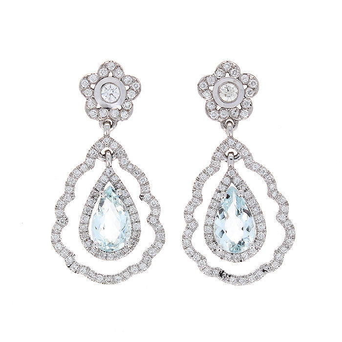 Ladies 14kt White Gold 2.70cts Aquamarines and 1.05cts Diamond Dangle Earrings