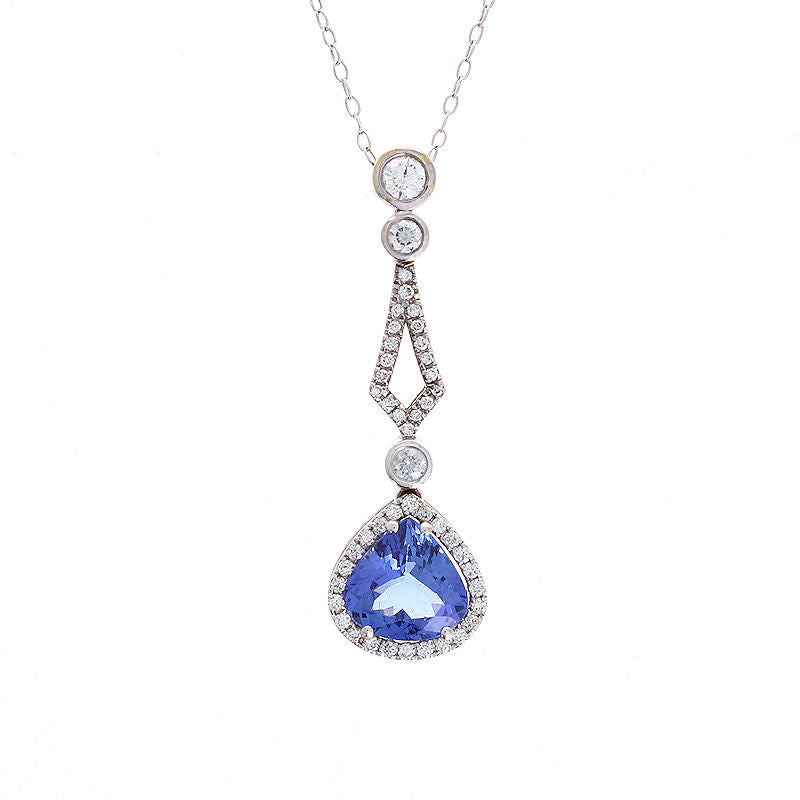 Ladies 14kt White Gold 3.47ct Tanzanite and 0.61cts Diamond Pendant