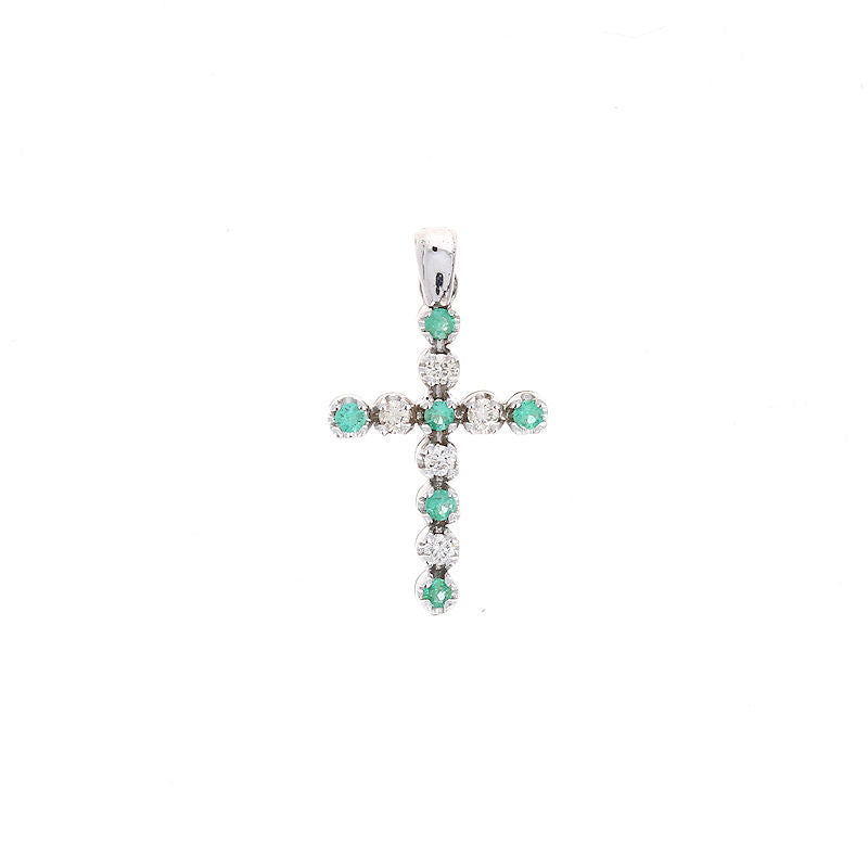 Ladies 14kt White Gold 0.16cts Emerald and 0.18cts Diamond Pendant