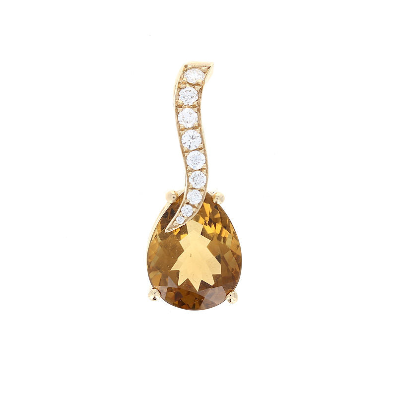 Ladies 14kt Yellow Gold 8.05ct Citrine and 0.37cts Diamond Pendant