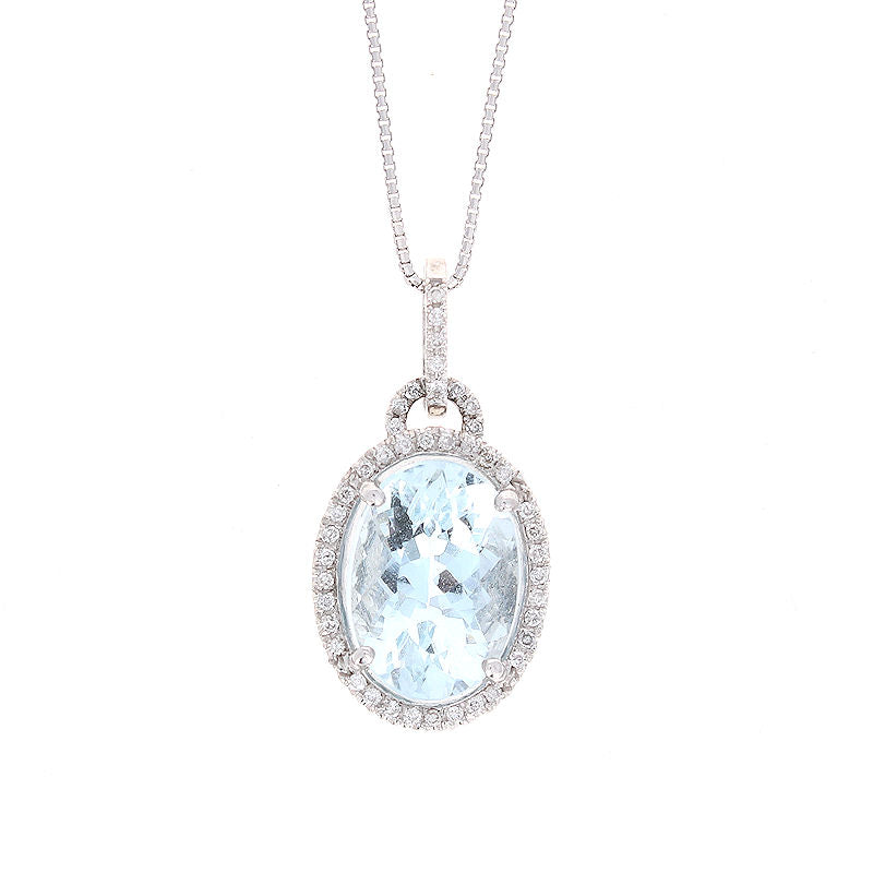 Ladies 14kt White Gold 1.00ct Aquamarine and 0.23cts Diamond Pendant