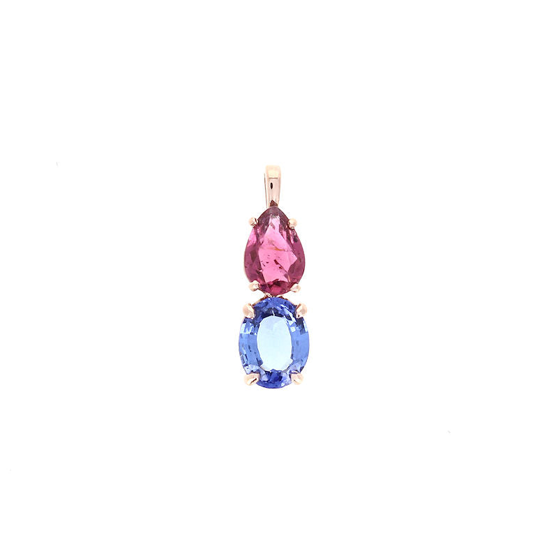 Ladies 14kt Rose Gold 0.76ct Pink Tourmaline and 1.38ct Tanzanite Pendant