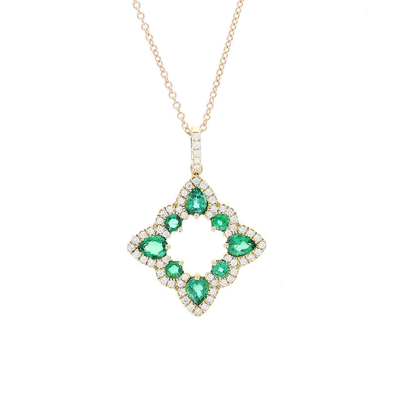 Ladies 14kt Yellow Gold 0.70cts Emerald and 0.22cts Diamond Pendant