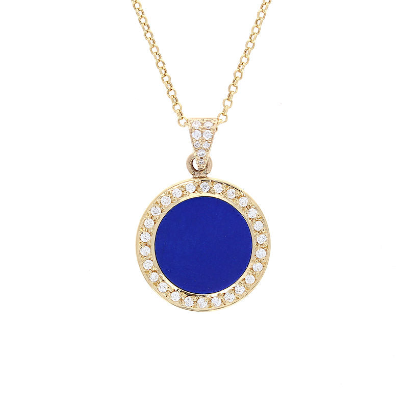 Ladies 10kt Yellow Gold Lapis and 0.50ct Diamond Necklace