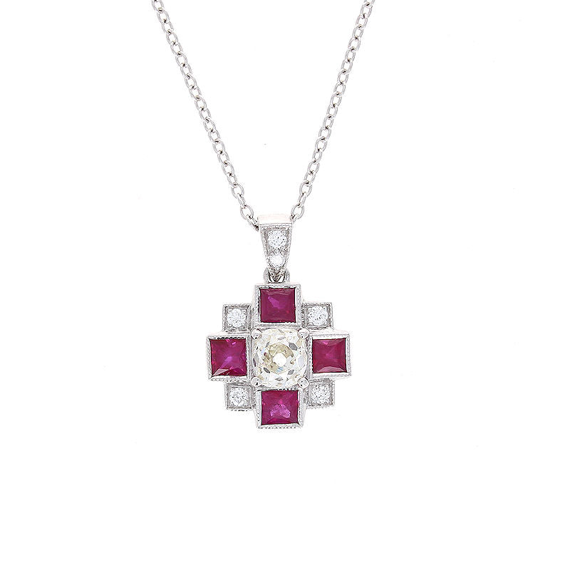 Ladies 18kt White Gold 0.88cts Diamond and Ruby Necklace