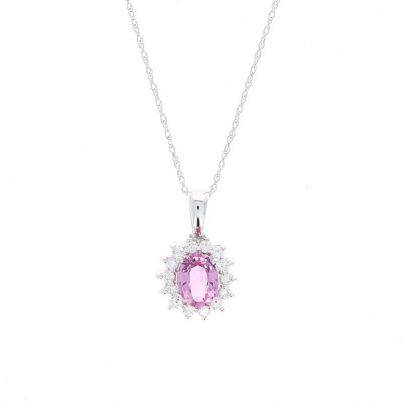 Ladies 14kt White Gold 0.95ct Pink Sapphire and 0.30cts Diamond Pendant