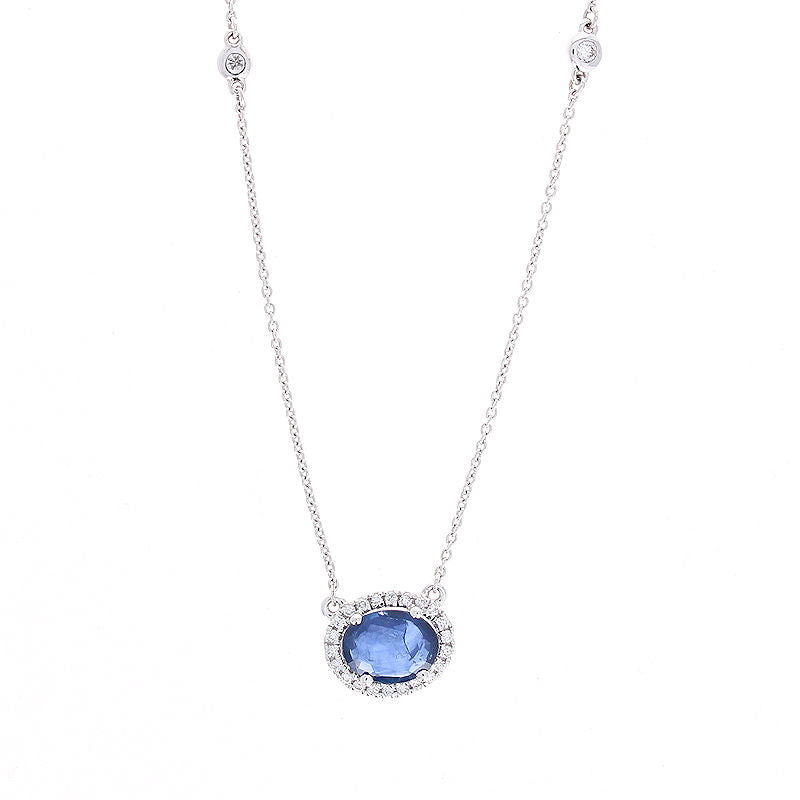 Ladies 14kt White Gold 1.47ct Blue Sapphire and 0.27cts Diamond Pendant