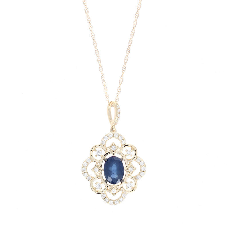 Ladies 14kt Yellow Gold 1.00ct Blue Sapphire and 0.24cts Diamond Pendant