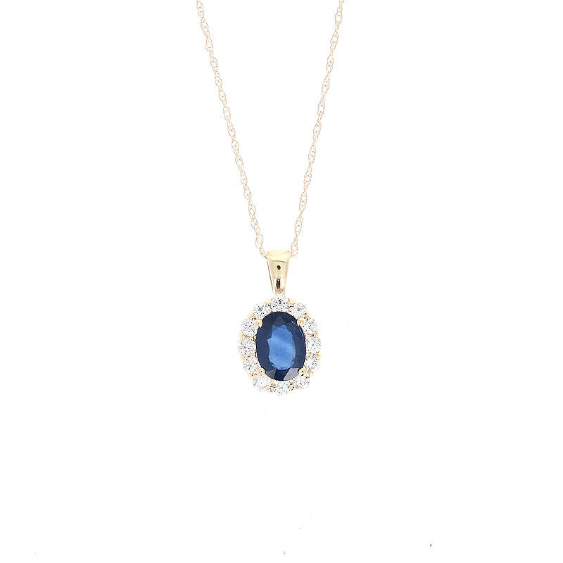 Ladies 14kt Yellow Gold 1.00ct Blue Sapphire and 0.30cts Diamond Pendant