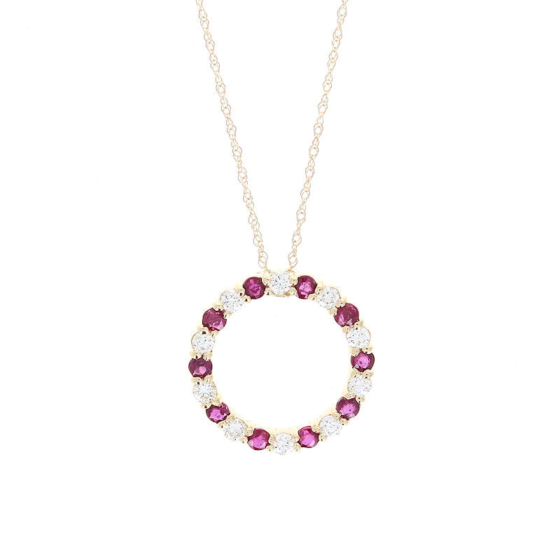 Ladies 14kt Yellow Gold 0.50cts Ruby and 0.50cts Diamond Circle Pendant