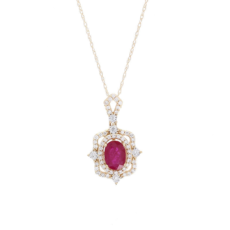 Ladies 14kt Yellow Gold 0.90ct Ruby and 0.25cts Diamond Pendant