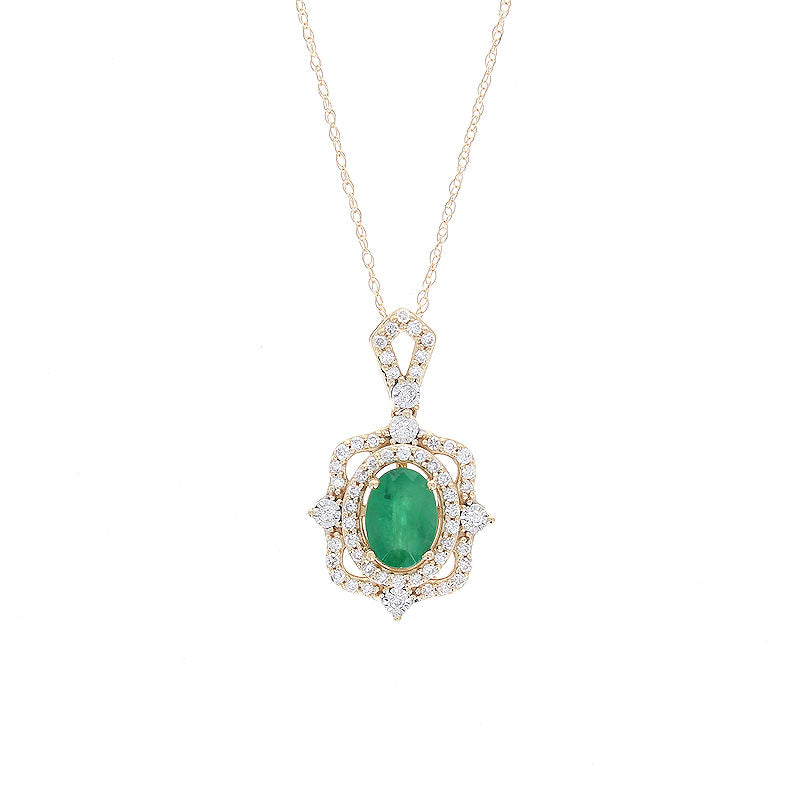Ladies 14kt Yellow Gold 0.70ct Emerald and 0.25cts Diamond Pendant