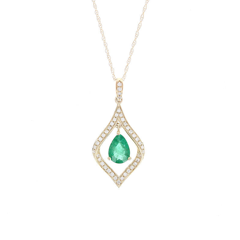 Ladies 14kt Yellow Gold 0.68ct Emerald and 0.17cts Diamond Pendant