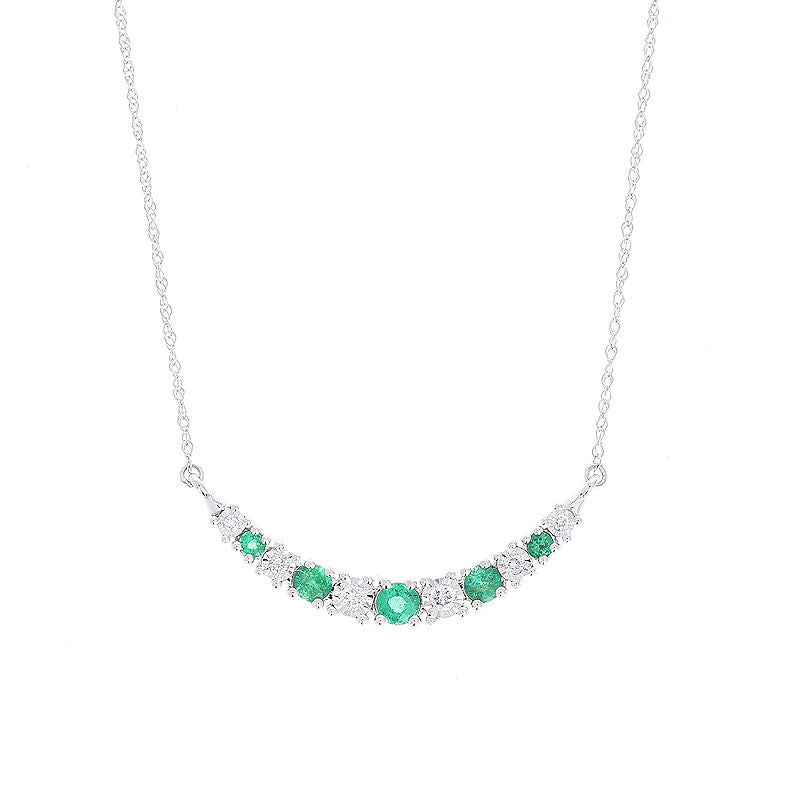 Ladies 14kt White Gold 0.40cts Emerald and 0.10cts Diamond Pendant