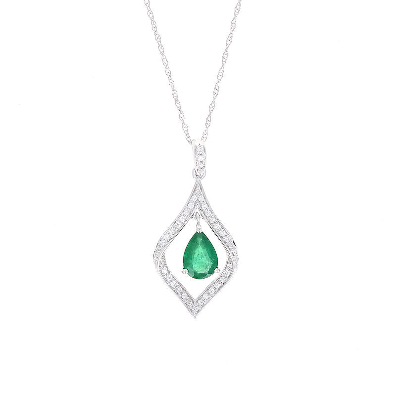 Ladies 14kt White Gold 0.68ct Emerald and 0.17cts Diamond Pendant