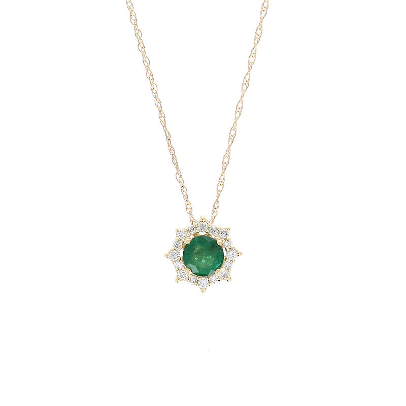 Ladies 14kt Yellow Gold 0.34ct Emerald and 0.10cts Diamond Pendant
