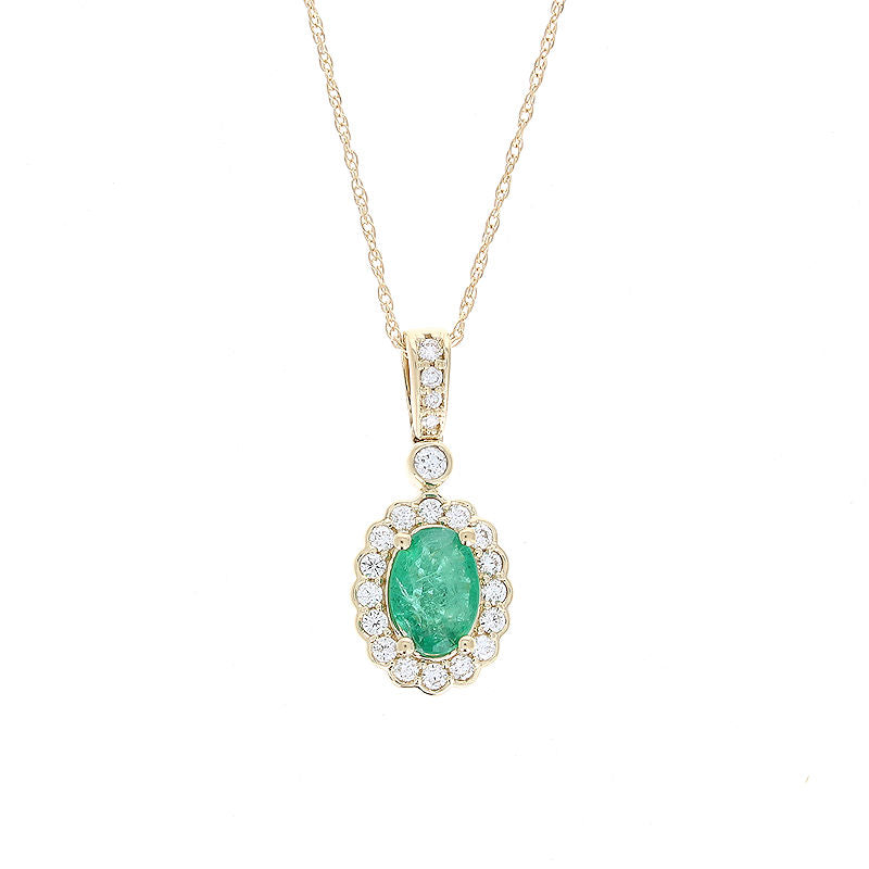 Ladies 14kt Yellow Gold 0.70ct Emerald and 0.25cts Diamond Pendant