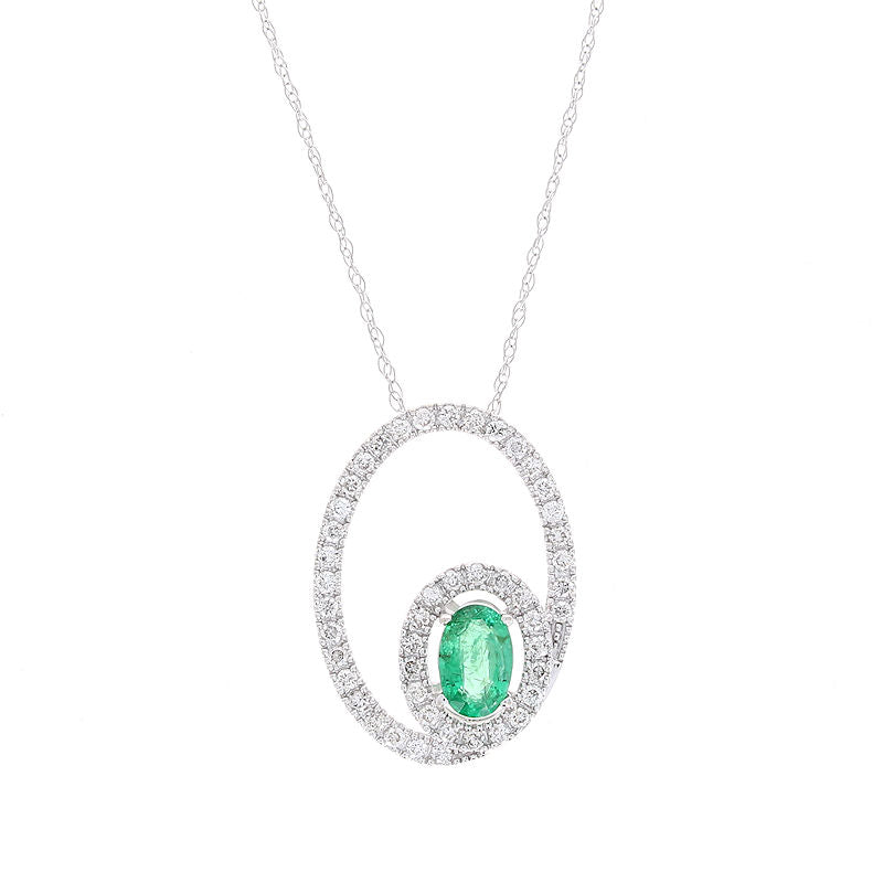 Ladies 14kt White Gold 0.44ct Emerald and 0.33cts Diamond Pendant