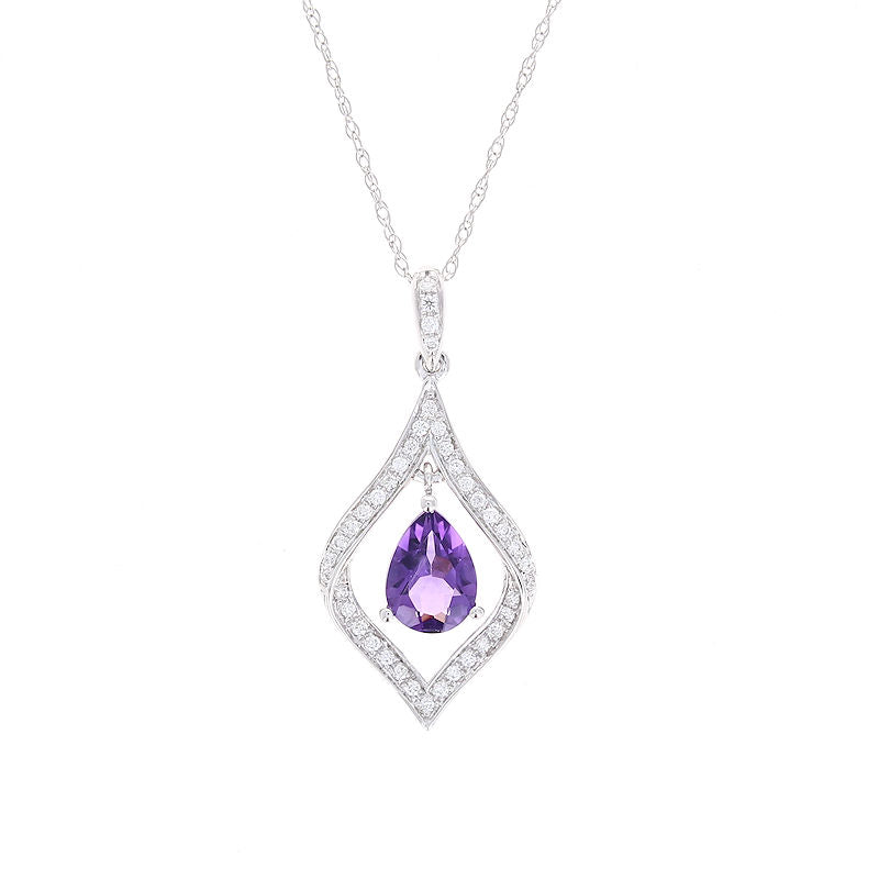 Ladies 14kt White Gold 0.65ct Amethyst and 0.17cts Diamond Pendant