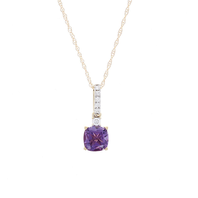 Ladies 14kt Yellow Gold 0.85ct Amethyst and 0.07cts Diamond Pendant