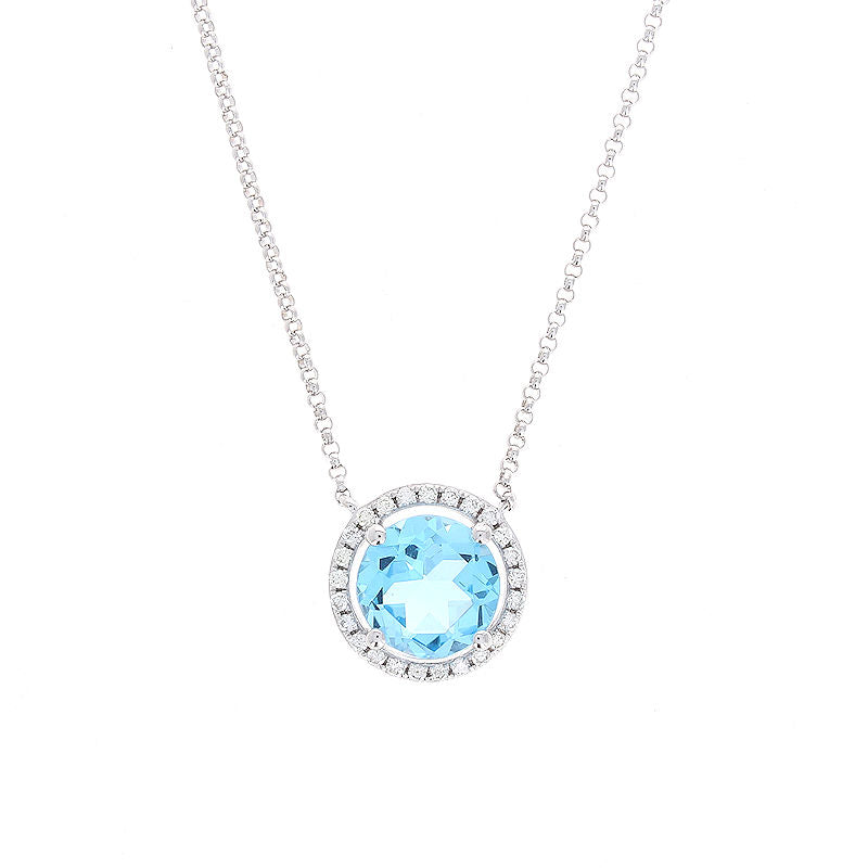 Ladies 14kt White Gold 2.50cts Blue Topaz and 0.14cts Diamond Pendant