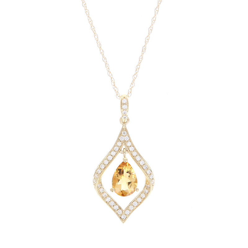 Ladies 14kt Yellow Gold 0.60ct Citrine and 0.17cts Diamond Pendant