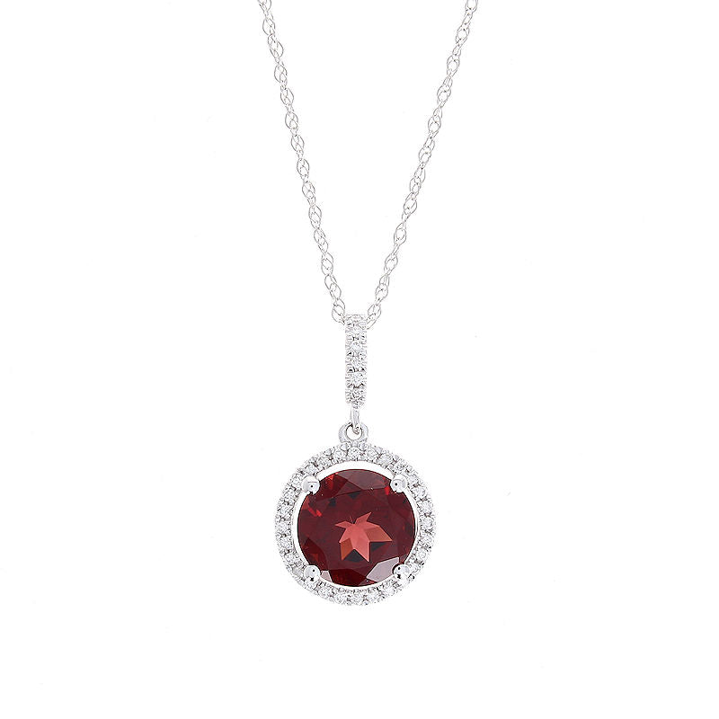 Ladies 14kt White Gold 2.40ct Garnet and 0.13cts Diamond Pendant