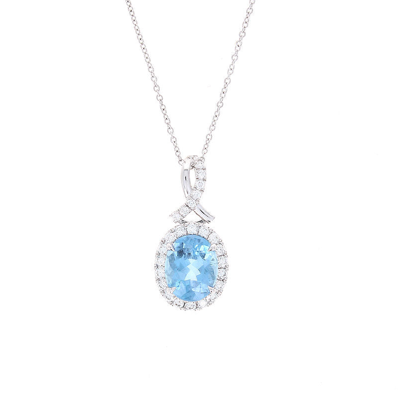 Ladies 14kt White Gold 2.77ct Aquamarine and 0.38cts Diamond Pendant