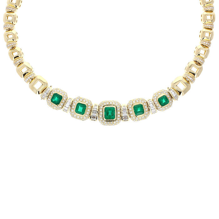 Ladies 18kt Yellow Gold 13.14cts Emerald and 9.30cts Diamond Necklace