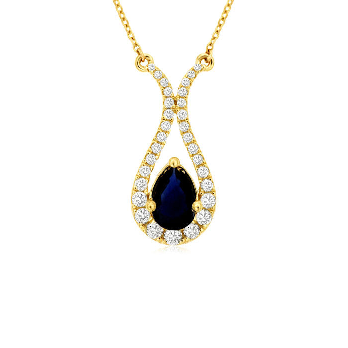 Ladies 14kt Yellow Gold 0.88ct Blue Sapphire and 0.33cts Diamond Pendant