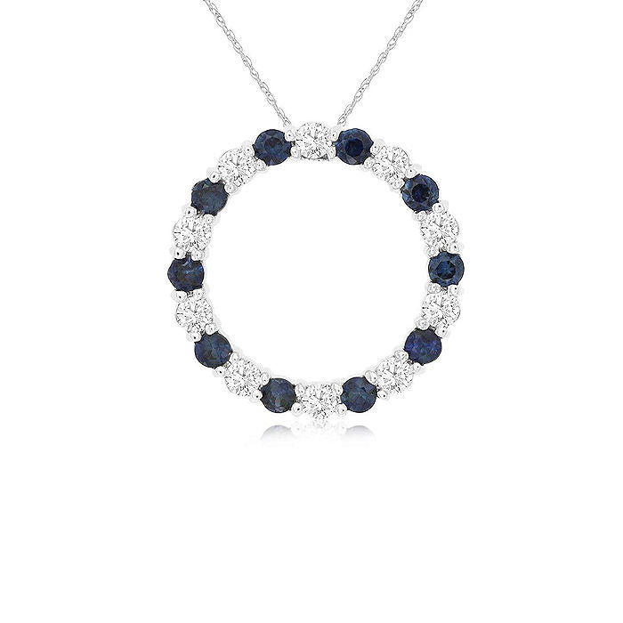 Ladies 14kt White Gold 0.50ct Sapphire and 0.50ct Diamond Pendant