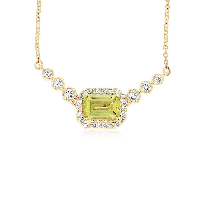 Ladies 14kt Yellow Gold 1.10ct Peridot and 0.25cts Diamond Necklace