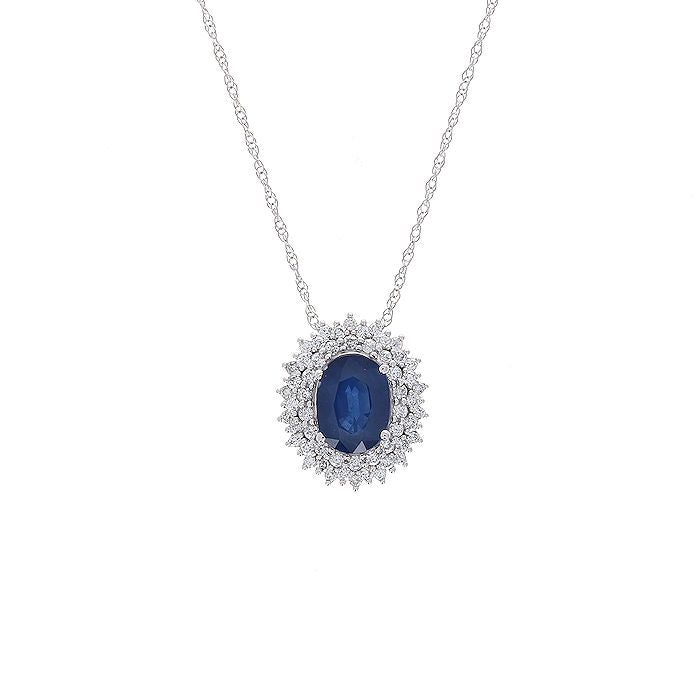 Ladies 14kt White Gold 0.33ct Sapphire and 0.33cts Diamond Pendant Necklace