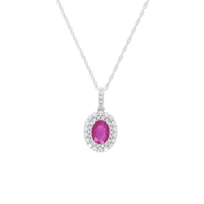 Ladies 14kt White Gold 0.90ct Ruby and 0.39cts Diamond Pendant
