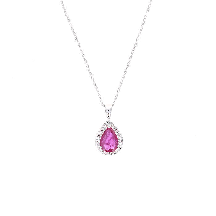 Ladies 14kt White Gold 1.12ct Ruby and 0.30cts Diamond Pendant