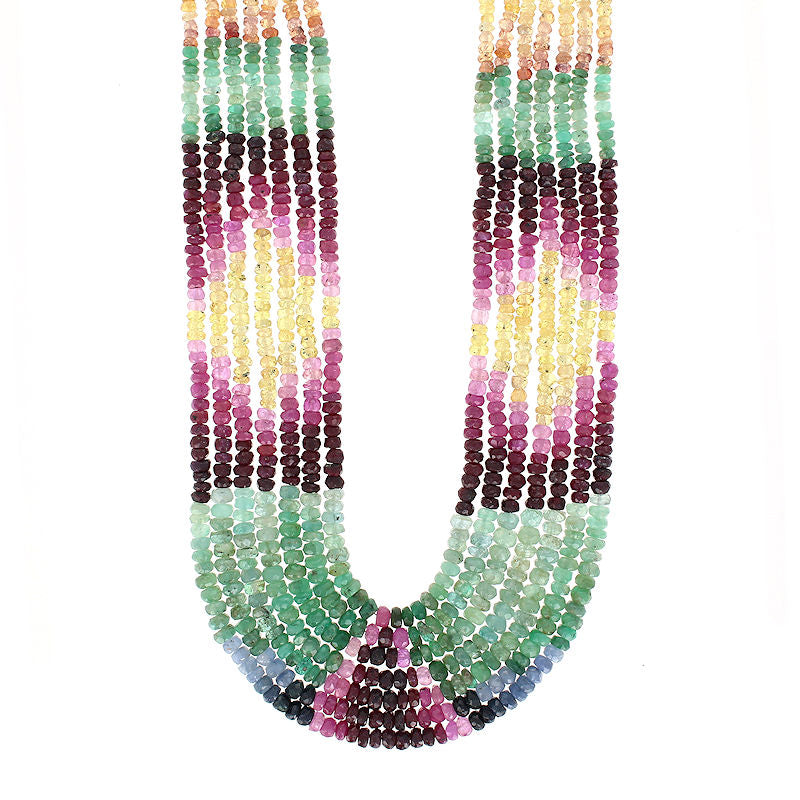 Ladies Sapphire, Emerald, and Ruby Bead Necklace