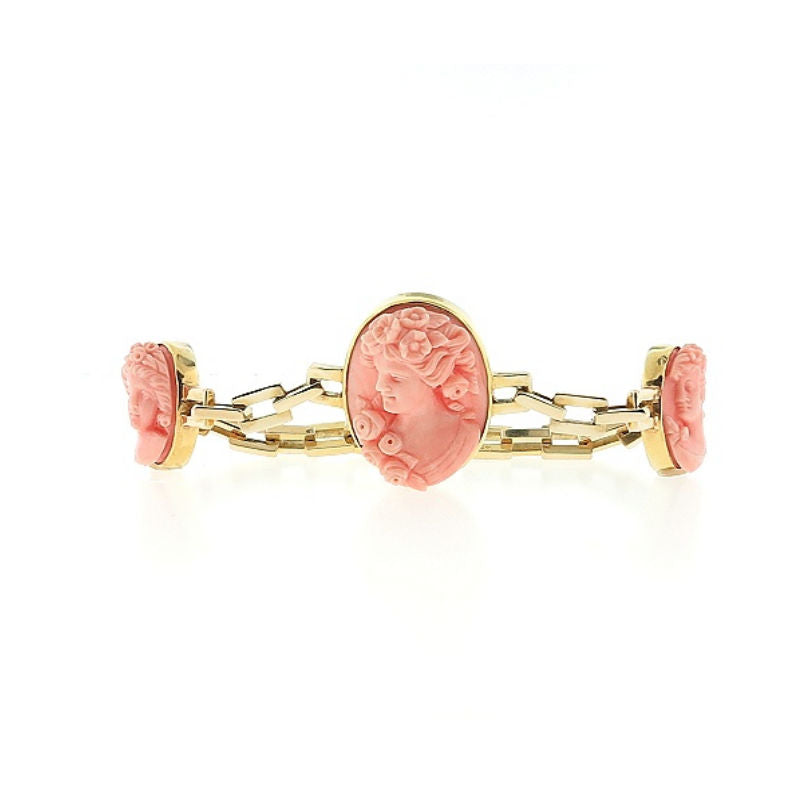 Ladies 14kt Yellow Gold Art Deco Cameo Bracelet Circa 1970