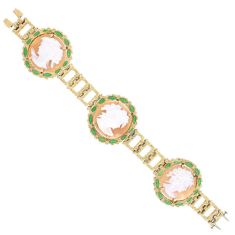 Ladies 18kt Green Gold Retro Modern Cameo Bracelet Circa 1965