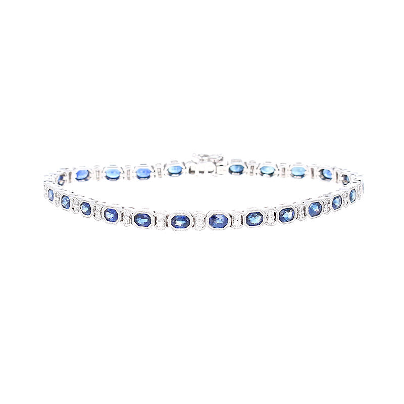 Ladies 14kt White Gold 6.25ct Sapphire and 0.56ct Diamond Bracelet