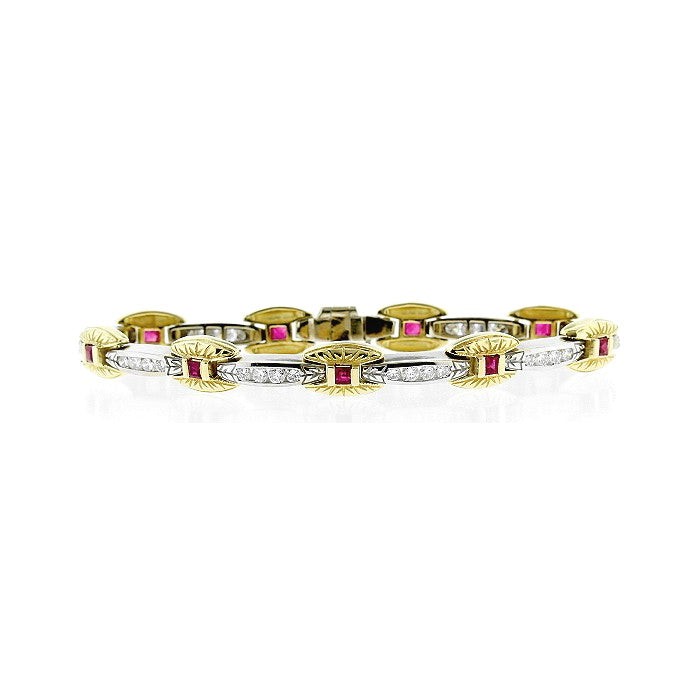 Ladies 14kt Two Tone Gold 0.90cts Ruby and 1.62cts Diamond Bracelet
