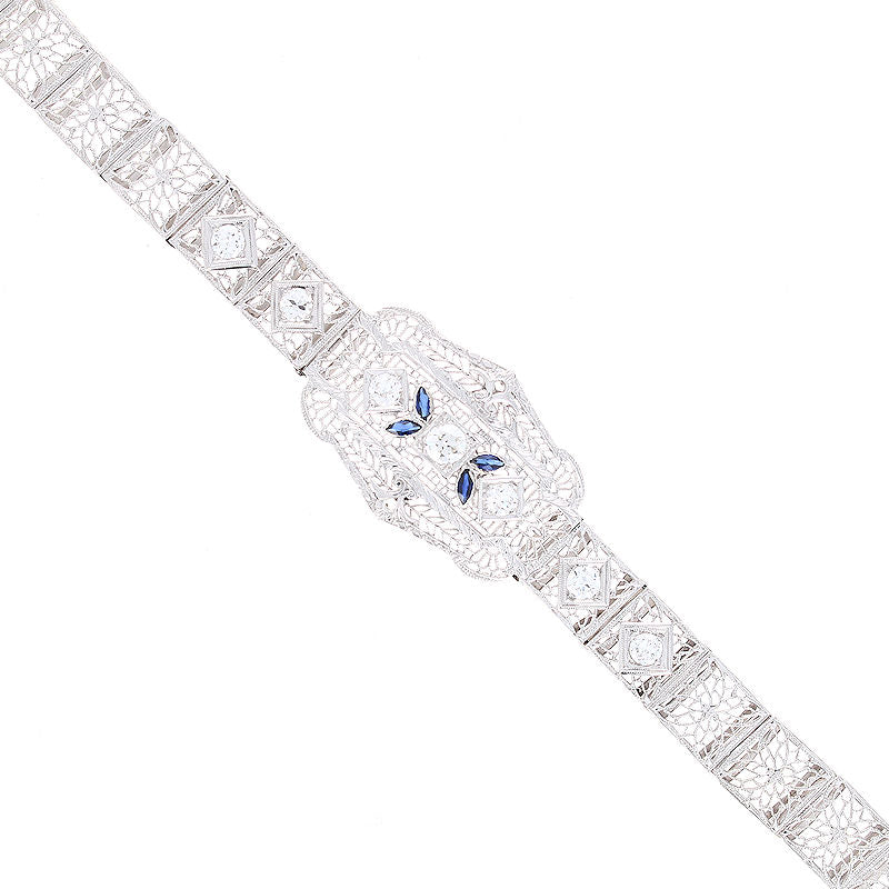 Ladies 14kt White Gold Diamond And Sapphire Bracelet Circa 1930