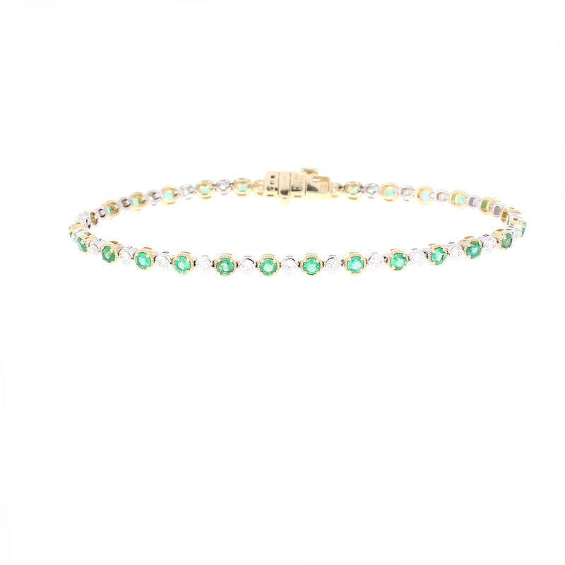 Ladies 14kt Two Tone 1.54cts Emerald and 0.81cts Diamond Bracelet