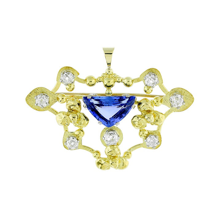 Ladies 18kt Yellow Gold 5.00ct Tanzanite and 1.75cts Diamond Pin and Pendant Combo