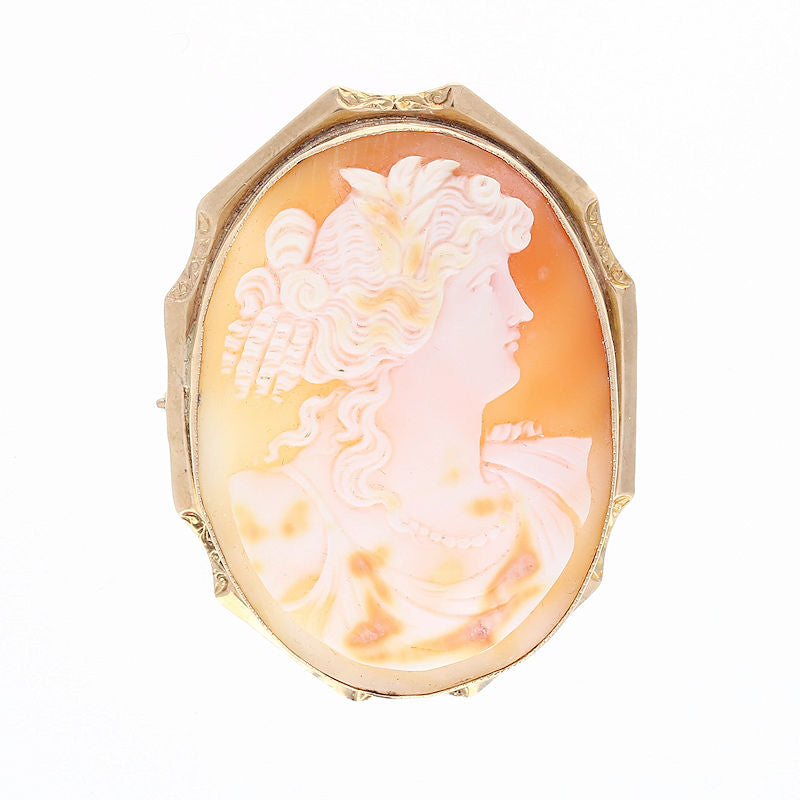Ladies 10kt Carved Coral Cameo Pendant/Brooch Circa 1900