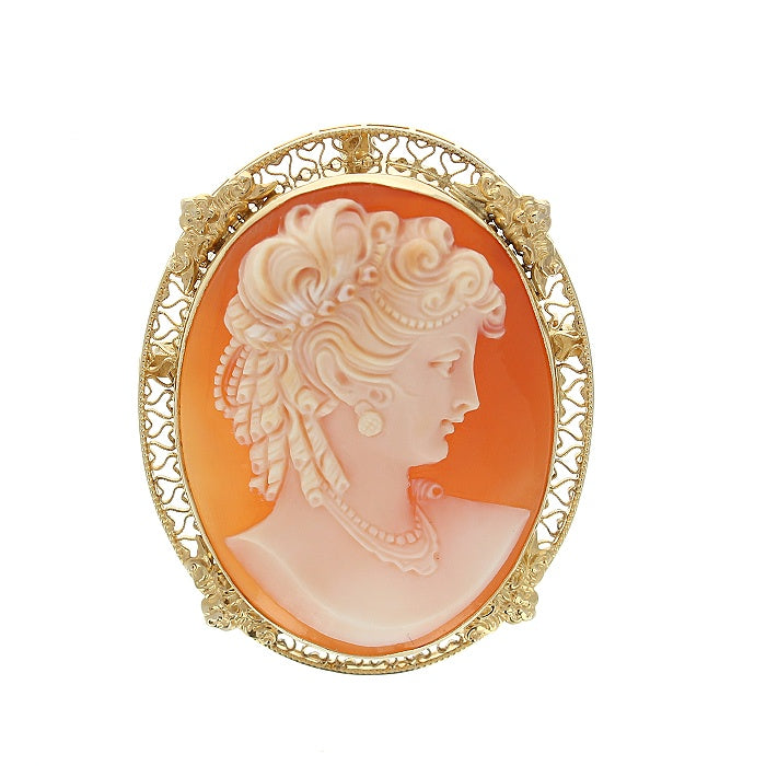 Ladies 14kt Yellow Gold Carved Cameo Pendant/Brooch Circa 1900